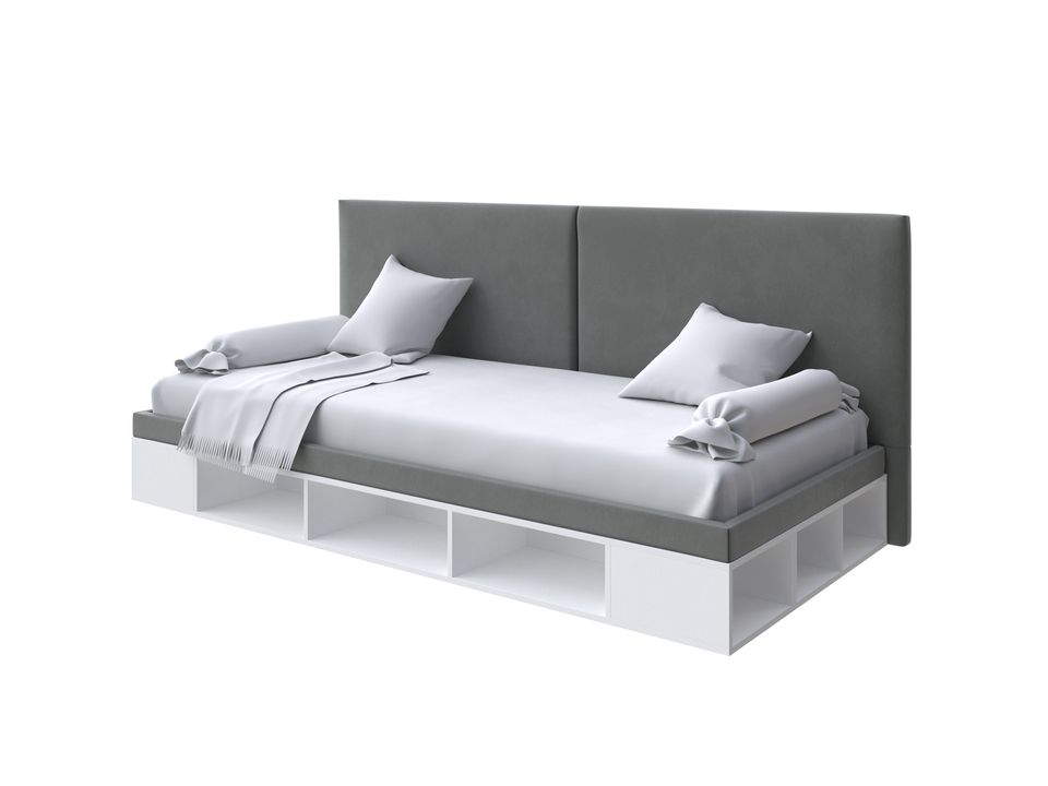 Кровать Орматек Кровать-тахта Lancaster 1 (ЛДСП Белая+ткань Белый/Forest 520 Темно-серый) 90x190